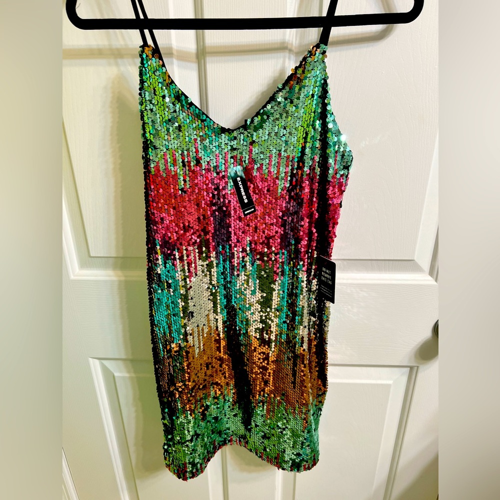 NWT Express Multicolor Gradient Sequin Mini Party Dress—Size Small